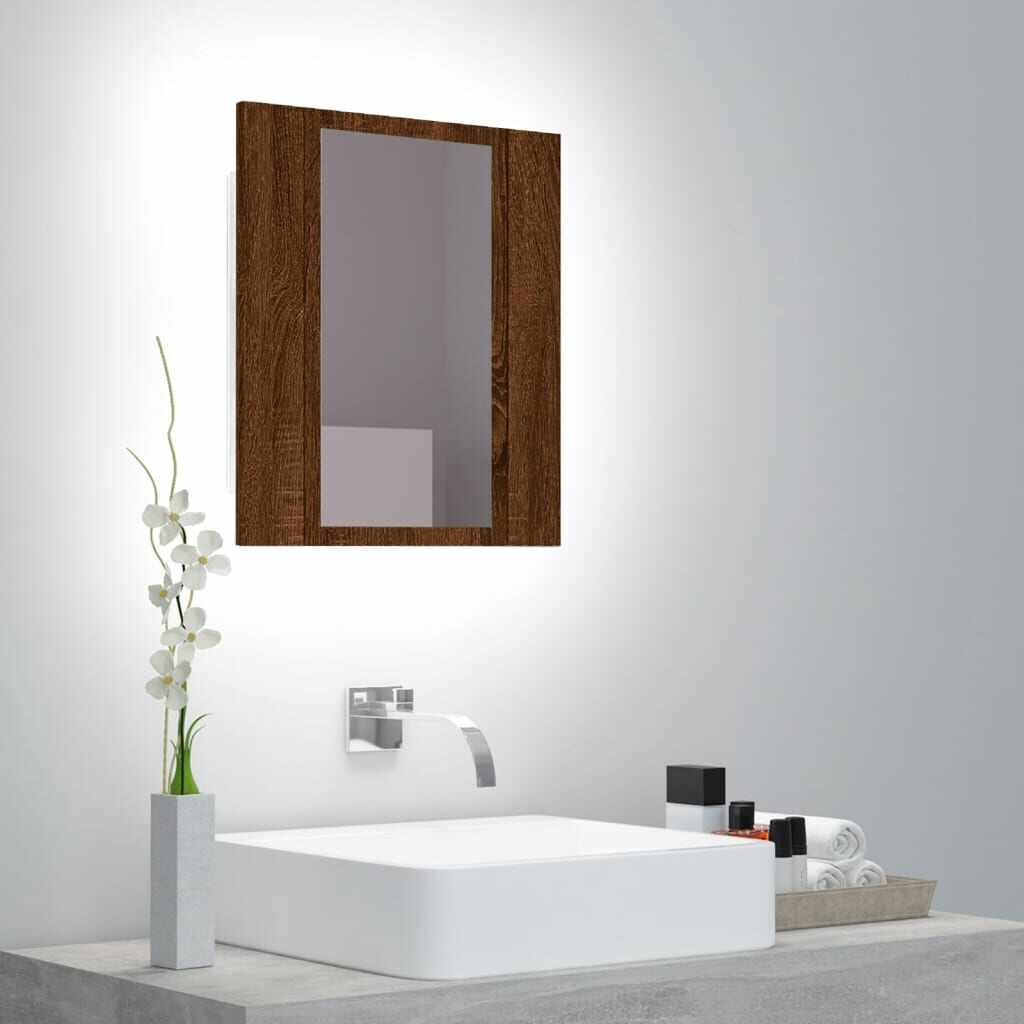 vidaXL Dulap cu oglindă de baie LED, stejar maro, 40x12x45 cm, lemn